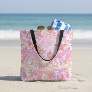 Bolsa Tote Colagem Praia Náutica Rosa Quente ID840
