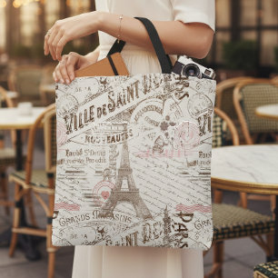 Bolsa Tote Colagem Romântica Francesa Vintage Rosa ID226