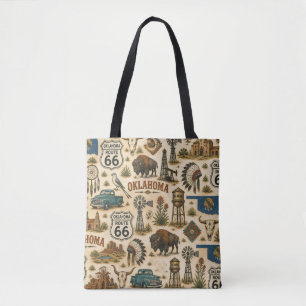 Bolsa Tote Colagem Vintage Western da Rota 66 de Oklahoma