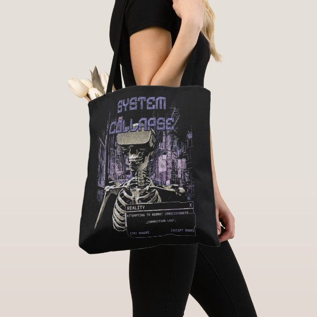 Bolsa Tote Colapso do Sistema - Streetwear Techno-Dystopian (Close Up)