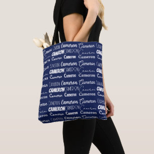 Bolsa Tote Colar de Nome Personalizado Azul Navy Chic