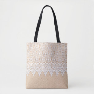 Bolsa Tote Colar Ornamental Branca sobre design tecido