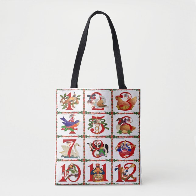 Bolsa Tote Colcha de Natal Impressa 12 Dias (Frente)