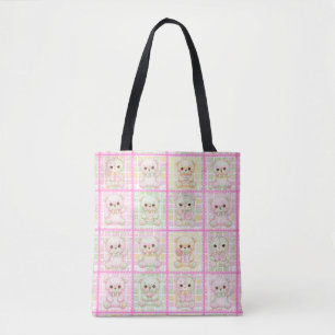 Bolsa Tote Colcha de Urso Teddy de Patchwork Fofa Sem Costura
