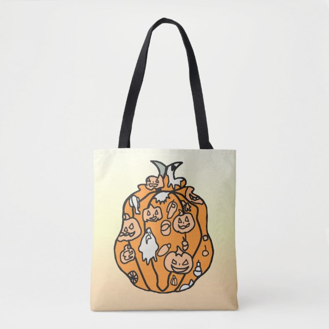 Bolsa Tote Colchões de Abóbora e Tratamentos de Halloween (Frente)