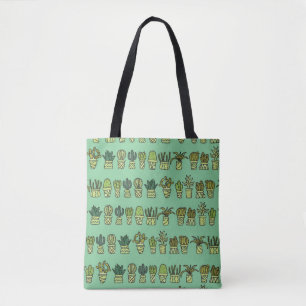 Bolsa Tote Coleção à mão com rabiscos de cacto. Plantas