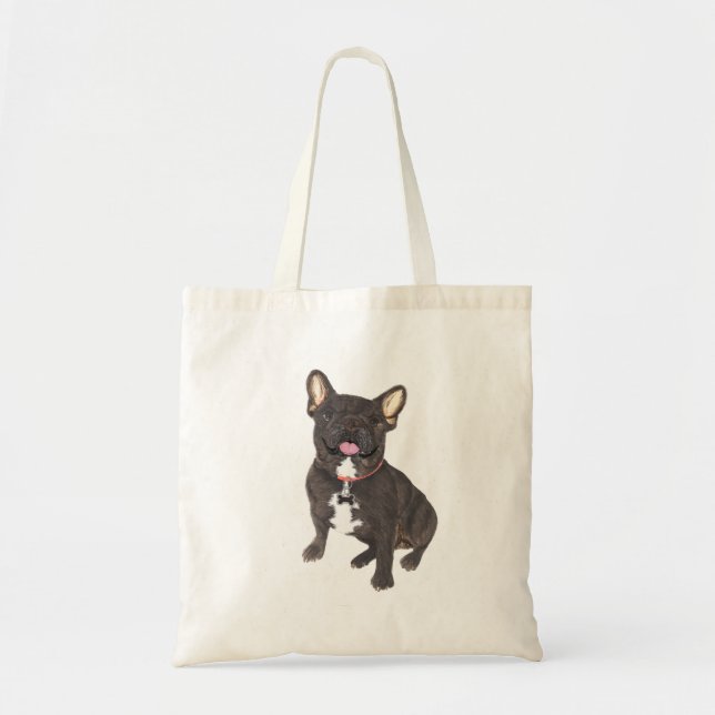 Bolsa Tote Coleção de Buldogue em Francês Negro (Frente)