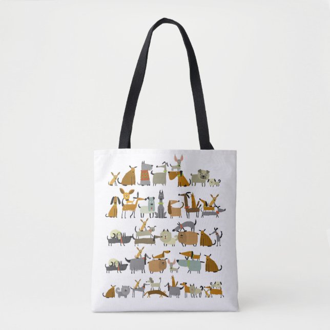 Bolsa Tote Coleção de cães bonitos, esboço, ilustração de vin (Frente)
