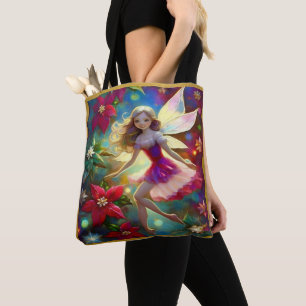 Bolsa Tote Coleção de Fadas de Natal - Cabelo Loiro Cinza