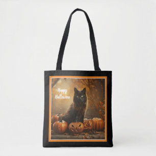 Bolsa Tote Coleção de Gatos Negros Felizes para Halloween