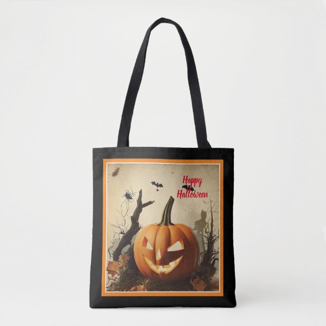 Bolsa Tote Coleção de Halloween de Pumpkin Spooky (Frente)