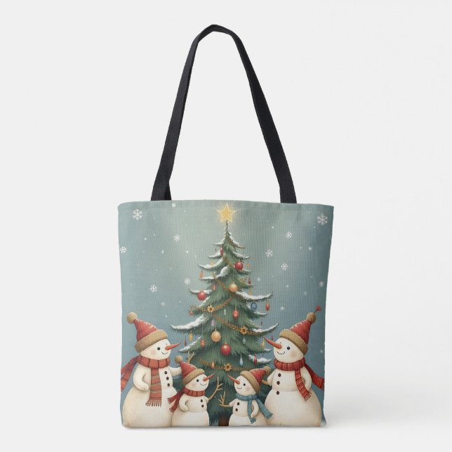Bolsa Tote Coleção de Natal da Família Festivo Snowman (Verso)
