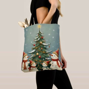 Bolsa Tote Coleção de Natal Família de Boneco de Neve Festivo