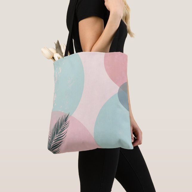 Bolsa Tote Coleção Moderna Abstrata Rosa Bege Menta (Close Up)