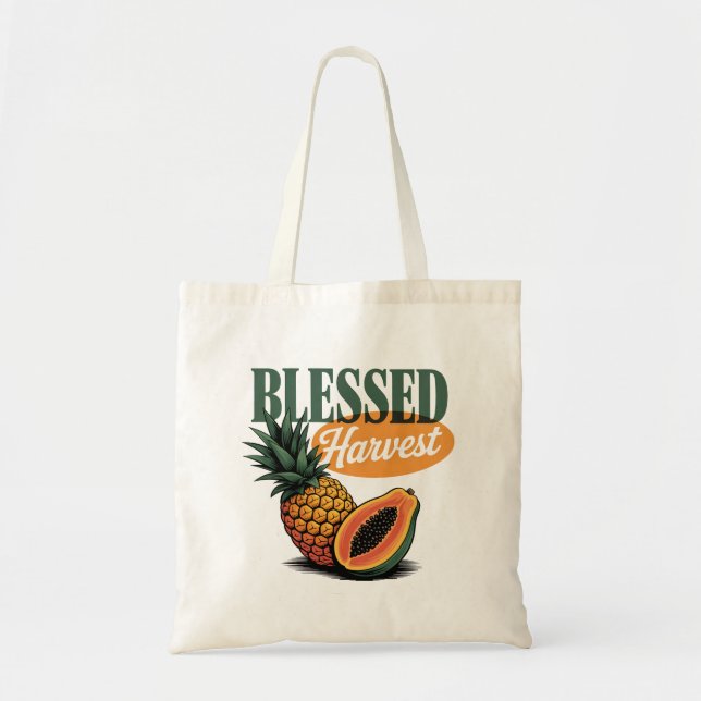 Bolsa Tote Colheita Abençoada Pineapple Papaya Teto Retro (Frente)