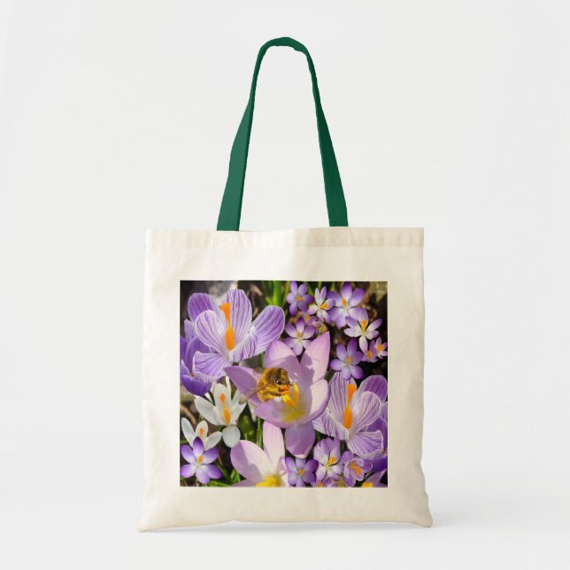 Bolsa Tote Colheita de Abelhas de Flores Crocus (Frente)