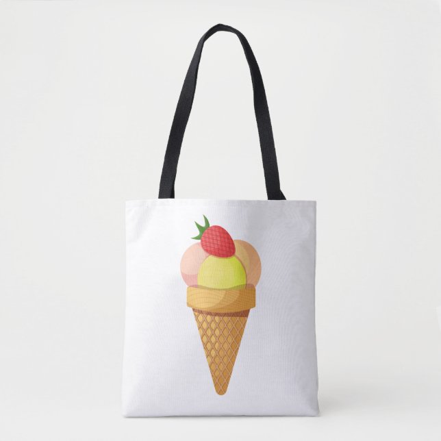 Bolsa Tote Colheres de sorvete e morango em bolos de waffle (Frente)