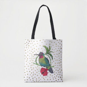 Bolsa Tote Colibri Bird Illustração de Pontos Dourados