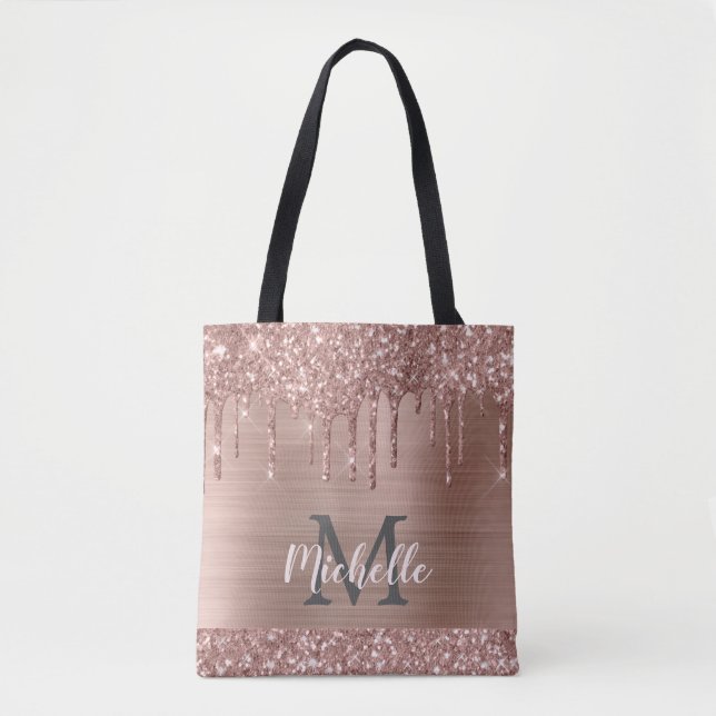 Bolsa Tote Colírio Dourado rosa em metal cor-de-rosa monogram (Frente)