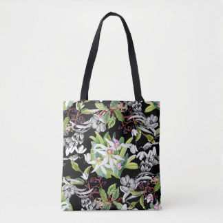 Bolsa Tote Colírio e Orquídeas: Padrão Preto Desenhado
