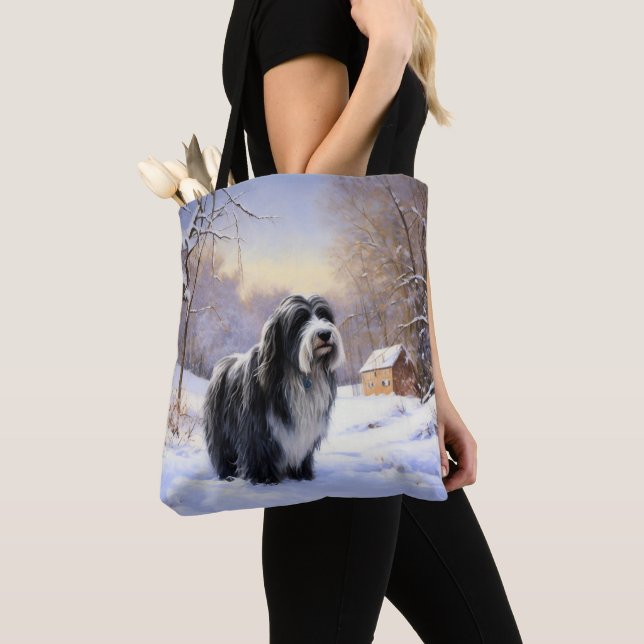 Bolsa Tote Collie, deixe nevar o Natal (Close Up)