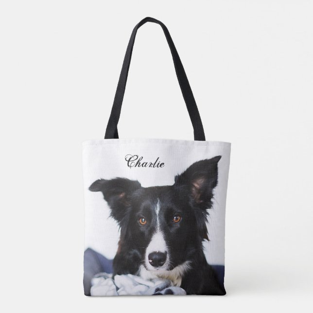 Bolsa Tote Collie Preto e Branco Personalizado (Verso)