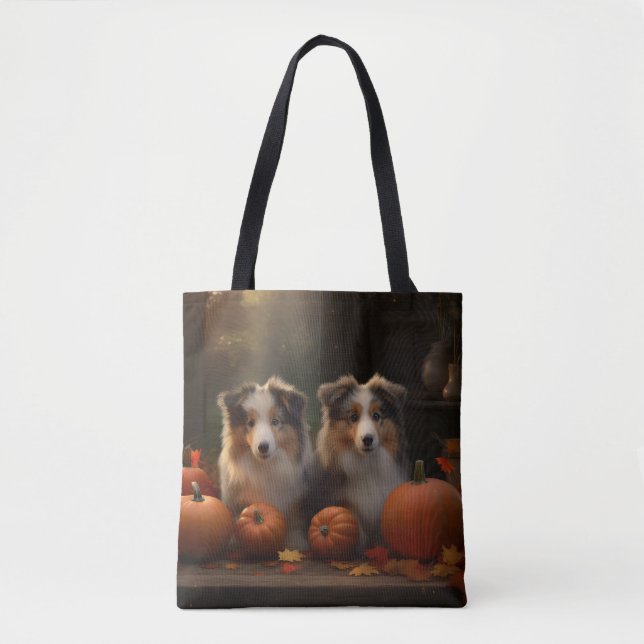 Bolsa Tote Collie Puppy Autumn Delight Pumpkin (Frente)