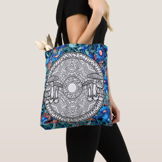 Bolsa Tote Colore Seu Próprio Cogumelo Mandala Artesanato Azu