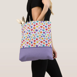 Bolsa Tote Colores Arco-Íris Estilo de Aquarela Corações Core