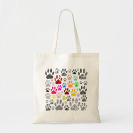 Bolsa Tote Colorful Distressed Dog Paw Prints On Gray Canine 
