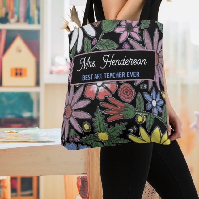 Bolsa Tote Colorful Floral Personal Quote Teachers Name (Criador carregado)