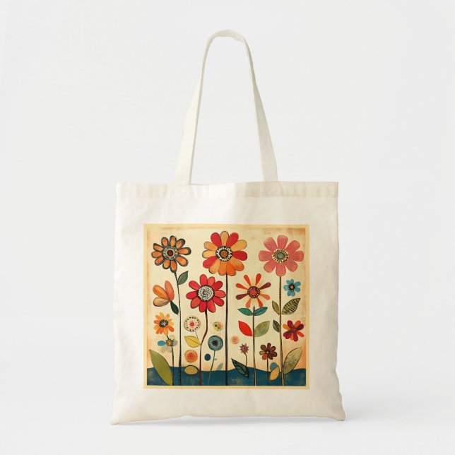 Bolsa Tote Colorful Folk Art Flowers (Frente)