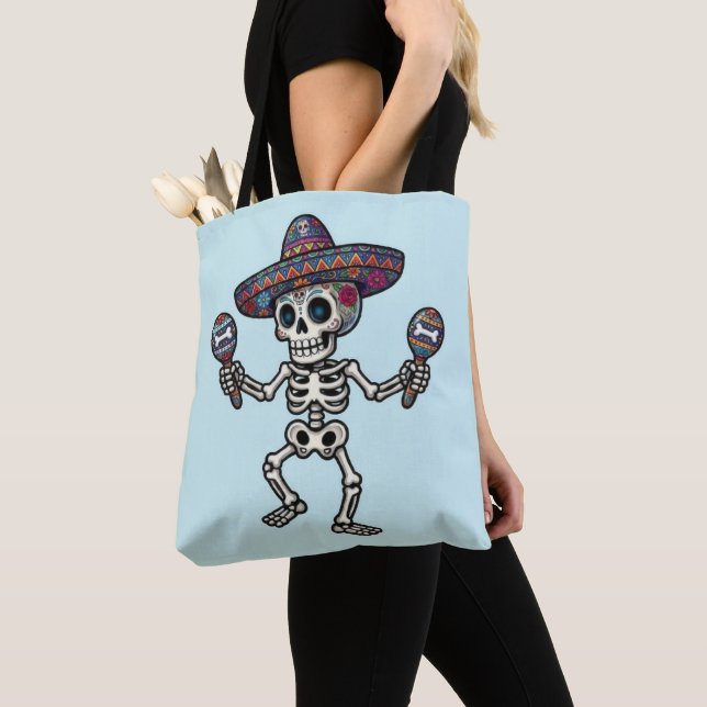 Bolsa Tote Colorful Mexican Skeleton (Close Up)