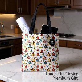 Bolsa Tote Colorful Neighborhood Houses Realtor