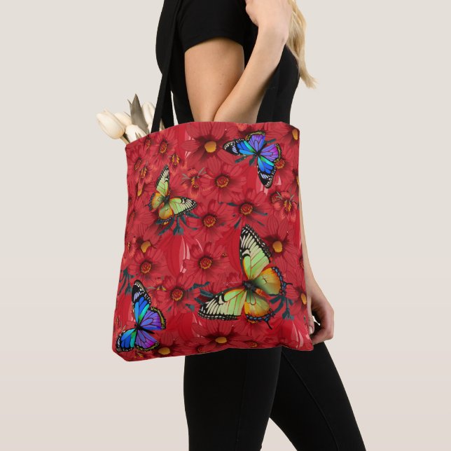 Bolsa Tote Colorful Swallowtail Butterflies Custom Monogram  (Close Up)