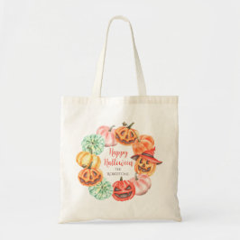 Bolsa Tote Colorful Watercolor Pumpkin Wreath Trick or Treat