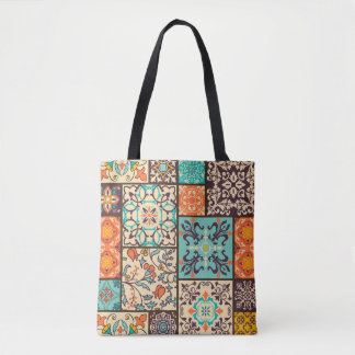 Bolsa Tote Colorida Azulejo de retalhos: Motifs Majolica Islâ