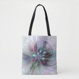 Bolsa Tote Colorida Fantasy Abstrato Moderna Flor Fractal