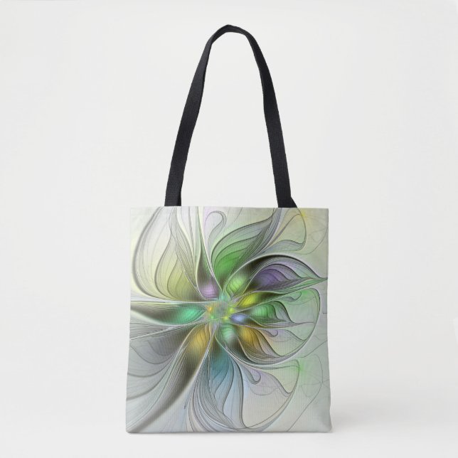 Bolsa Tote Colorida Fantasy Flor Moderno Abstrato Fractal (Frente)