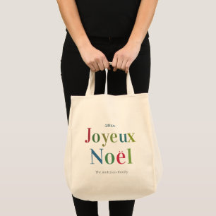 Bolsa Tote Colorida Joyeux Noel Natal Francês