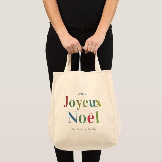Bolsa Tote Colorida Joyeux Noel Natal Francês    (Frente (produto))