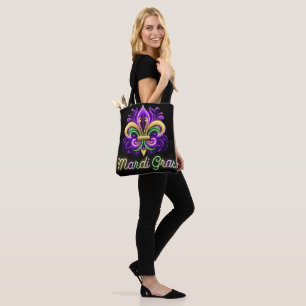 Bolsa Tote Colorida Neon Mardi Gras Fleur de lis