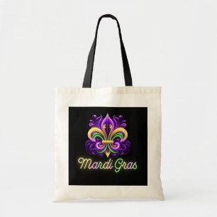 Bolsa Tote Colorida Neon Mardi Gras Fleur de lis