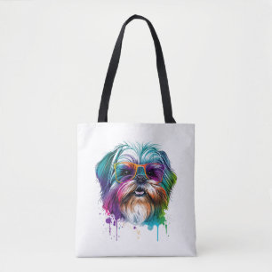 Bolsa Tote Colorida Nerd de Shorkie Kawaii