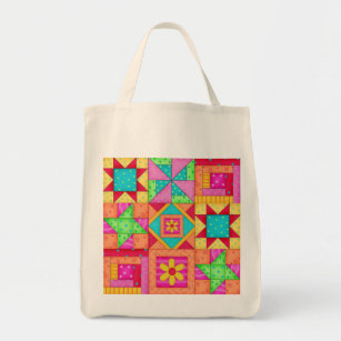 Bolsa Tote Colorida Patchwork Quilt Art Grocery