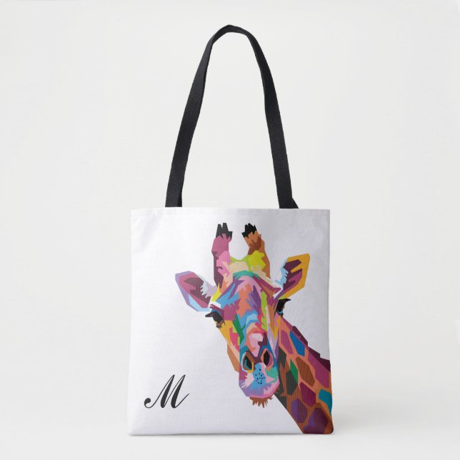 Bolsa Tote Colorida Pop Art Giraffe Monogrammed (Frente)