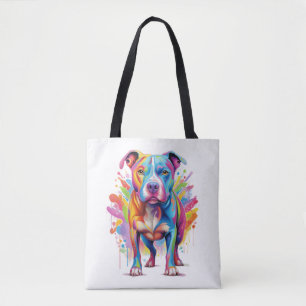 Bolsa Tote Colorida Pop Art Pitbull Portraje Cão Lover Pullov