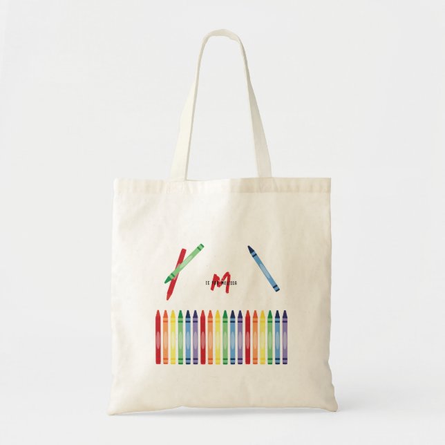 Bolsa Tote Colorida Rainbow Crayons - Escola de Monograma Cut (Frente)