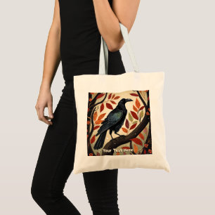 Bolsa Tote Colorida Raven Empoleirada numa Árvore