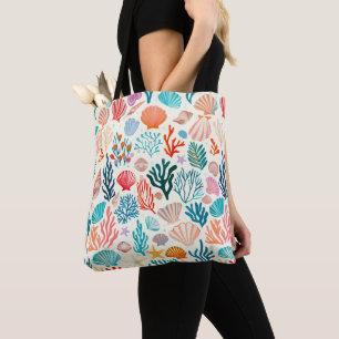 Bolsa Tote Colorida Seashell de Coral Tropical de Verão